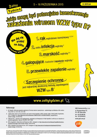 Nie daj się zrobić na żółto - 5 pytań o WZW typu B LIFESTYLE, Zdrowie - 4 października obchodzony jest Światowy Dzień Onkologii1. W związku z tym warto przypomnieć, że wirus WZW typu B, to drugi po tytoniu czynnik rakotwórczy, który może być przyczyną nawet 80 proc. przypadków raka wątrobowo – komórkowego2..