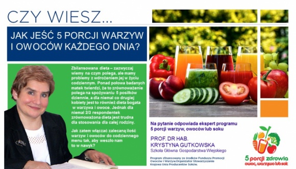 Czy wiesz, jak jeść 5 porcji warzyw i owoców każdego dnia? LIFESTYLE, Zdrowie - PROF. DR HAB. KRYSTYNA GUTKOWSKA Szkoła Główna Gospodarstwa Wiejskiego