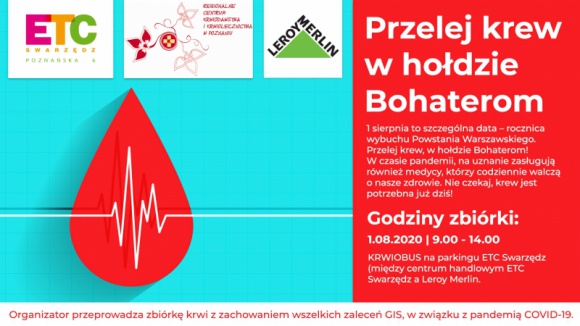 Oddaj krew ku czci Bohaterów LIFESTYLE, Zdrowie - 1 sierpnia to szczególna data – rocznica wybuchu Powstania Warszawskiego. Przelej krew w hołdzie Bohaterom i pomóż tym samym potrzebującym. Tym bardziej teraz – w trakcie pandemii, kiedy krwi jest bardzo mało.